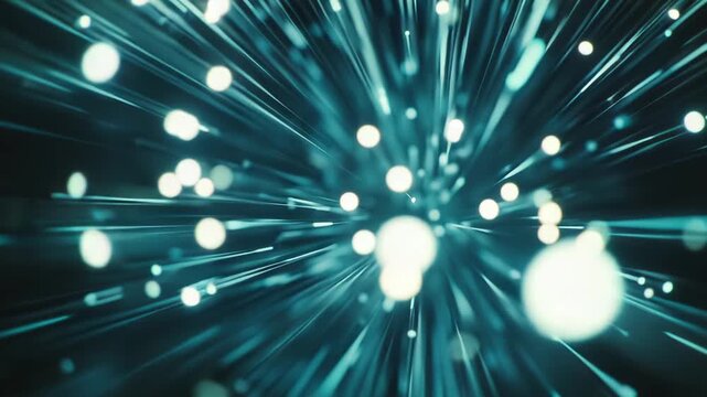 Fiber optic wires actively transmitting digital data and light signals, creating a dynamic visual of high speed telecommunication and advanced internet technology