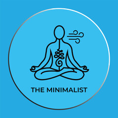 Minimalist Yoga and Meditation Illustration of a Person in Lotus Pose with Unalome Symbol on a Blue Background