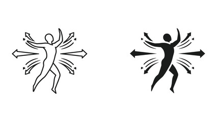 Obraz premium Dynamic human figures with motion arrows in black and white