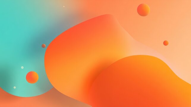 Colorful Abstract Background with Curved Shapes and Floating Spheres in Bright Orange and Teal Tones for Creative Designs