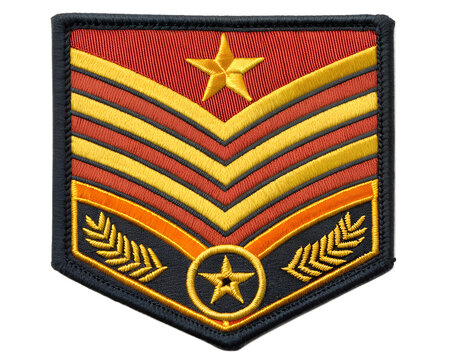 Red Gold Sergeant Chevron Patch with Star and Laurel - Military Rank Insignia Embroidered Badge