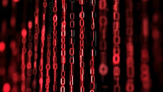 Digital data displayed as hexadecimal code in a vibrant red pattern illustrating computer processing activities