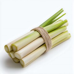 Freshly Harvested Green Onions Tied with Twine on Clean White Background for Culinary Use