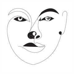 continuous line drawing human eye and nose