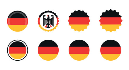 set of round german flag icons with flat and badge styles for national symbol and country representation