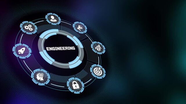 Precision system engineering interface design, displaying text "ENGINEERING" and optimisation icons.