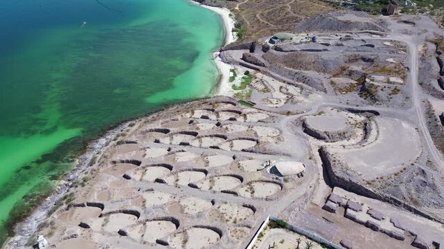 Aerial view of a beachfront construction site in La Paz, BCS