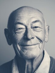 Elderly person smiling in monochrome portrait studio setting emotional content close-up view timeless concept