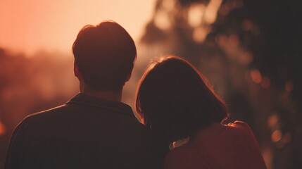 Couple embracing under sunflare outdoor dreamy setting romantic moment soft light serene atmosphere