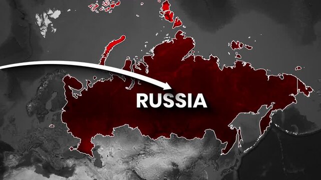 Map animation geopolitical tension and travel route between America and Russia