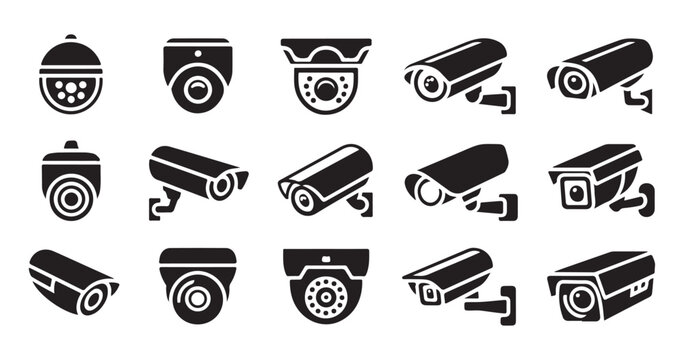 Security camera vector icons collection surveillance equipment for monitoring and protection various styles and models