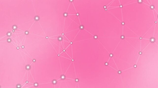 Network of interconnected silver dots on a soft pink gradient background viewed from directly above