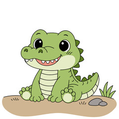 Fototapeta premium vector illustration of a cute baby crocodile, colored