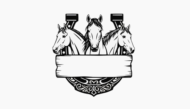 Three Horse Heads with Horseshoes