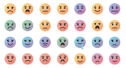 Naklejka premium Collection of colorful emoji icons depicting various emotions and facial expressions