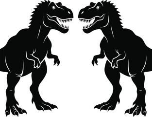 Black Tyrannosaurus rex dinosaur silhouette pair facing each other isolated on white background, prehistoric predator vector illustration for logo, mascot and design use © MstAshida