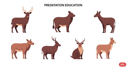 Obraz premium Cartoon animal set variety mammals in diverse poses isolated on white background