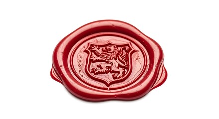 Red wax seal with crest emblem on isolated background