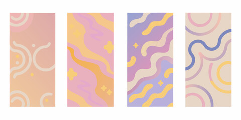 Obraz premium Four abstract vertical panels with swirling and wavy patterns