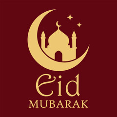 Eid mubarak greeting card design with mosque and crescent moon © Muhammad Nurul