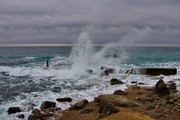 Winter storm on the Black Sea coast, Crimea.
