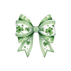 A beautifully crafted green bow with intricate floral designs and patterns. isolated on transparent background