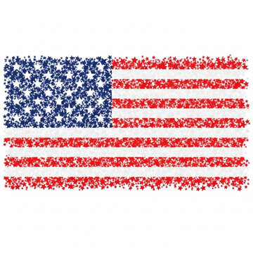A vector graphic illustration of the American flag made up of small stars on a white background