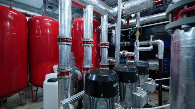Large pumping station with massive tanks and complex pipelines. Industrial site hums with operational energy in addition to precision
