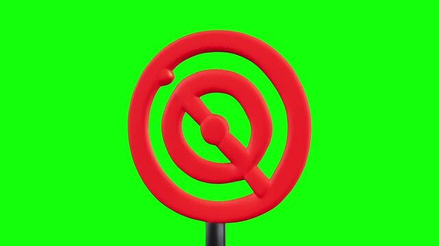 3D No target sign, forbidden sign with target icon, animated on green screen background