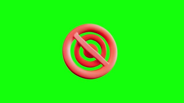 3D No target sign, forbidden sign with target icon, animated on green screen background