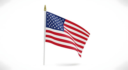 American flag waving on a white background