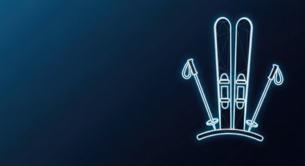 Naklejka premium Modern outline graphic of skis and poles, ready for winter sport