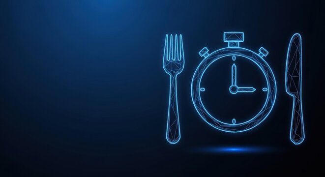 Fork and Stopwatch Illustration Representing Meal Timing and Food Schedules