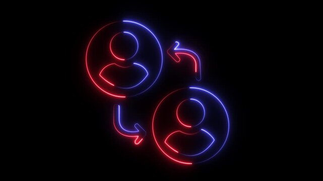 glowing neon Collaboration, teamwork, connection arrow, co-worker, support together, partnership, network, sharing, work group people and human relationships icon ,dark background 4k animation