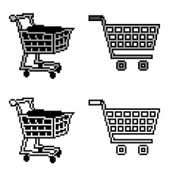 Set editable pixel shopping cart vector for retro retail apps. Ideal for symbolizing 8-bit digital commerce, arcade style grocery markets, and vintage online buying. © Taliax