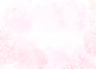 淡い桜の水彩背景、光に溶け込む花びらのフレーム、白背景とコピースペース。 / Pale cherry blossom watercolor background, soft petals merging with light, white background with copy space. © sakumon
