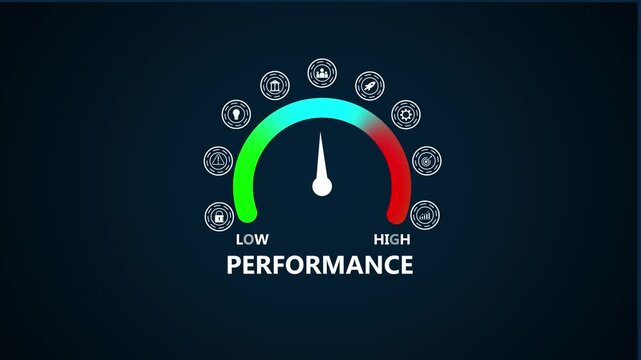 Performance Meter Dashboard with Low to Gauge Needle on Dark Background Business Productivity Concept