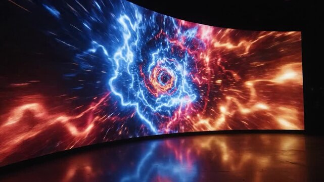 Abstract energy light streaks dynamic motion display curved screen digital animation
