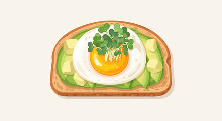 Delicious toast with avocado and egg vector eps illustration for food design