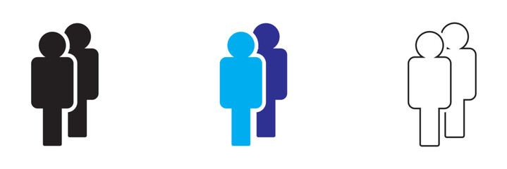 Business Team Icon Set in Multiple Styles. Group of business people icons in black, blue and outline styles, representing teamwork, corporate staff, leadership and professional collaboration.