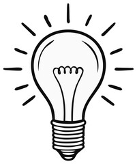 Simple hand drawn light bulb emitting bright radiating light symbolizing innovation and ideas