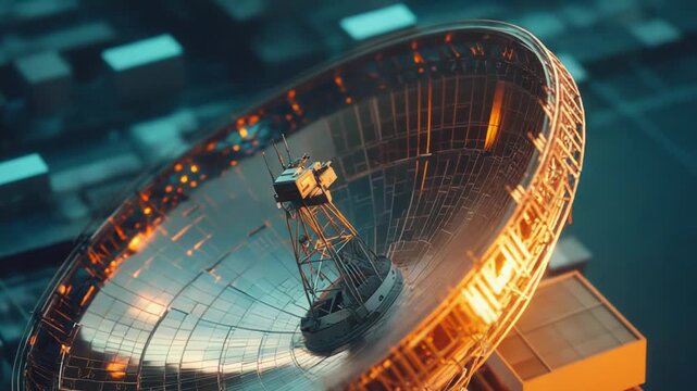 Large parabolic antenna structure absorbing signals and broadcasting information for global telecommunications, scientific research, and advanced aerospace technology