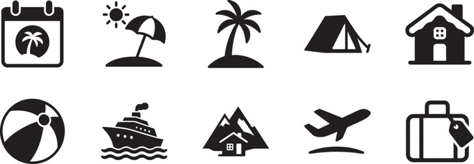 Holiday icon set vector silhouette collection for travel vacation festival calendar symbol pack. © MOSTROMANA
