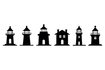 Obraz premium A silhouette vector illustration of an old European cathedral landmark ,light house with a tall church tower and architectural city skyline elements designed as a travel symbol icon