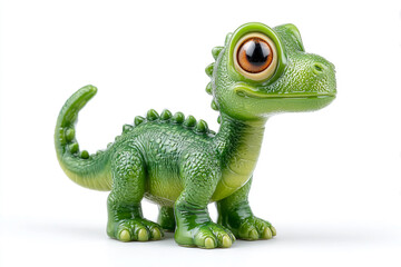 Obraz premium Adorable green dinosaur toy with big eyes, perfect for children's books and educational materials, inspiring imagination and prehistoric adventures
