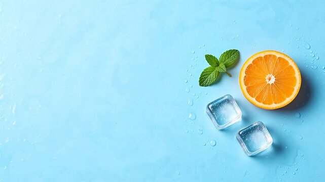 Orange slice mint and ice cubes