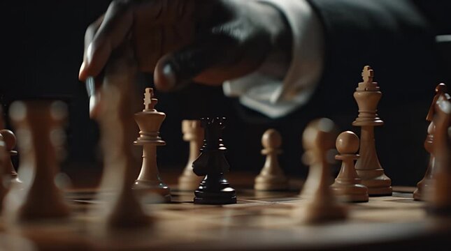 Strategic Chess Move by Hand Closeup.