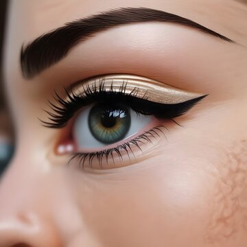 Close-up of a woman's eye with dramatic makeup and false eyelashes