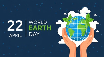 world earth day - an adult's hand and a child's hand are holding the earth and leaves on blue background vector design