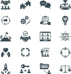 Business Teamwork and Collaboration Silhouette Icon Set
